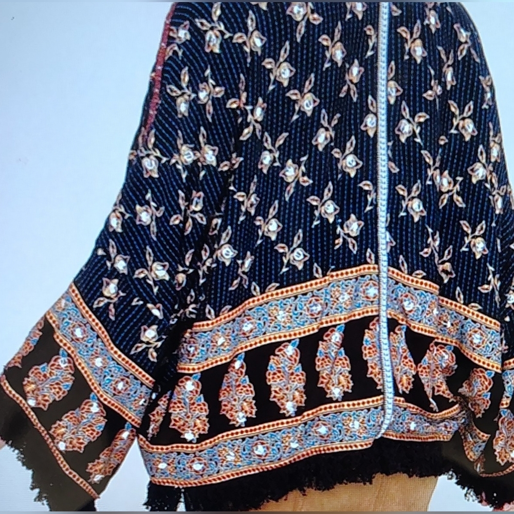 $128 NWT FREE PEOPLE RAYS OF LIGHT BOHO-CHIC GYPSY EMBELLISH KIMONO JACKET Sz XS - Picture 2 of 11